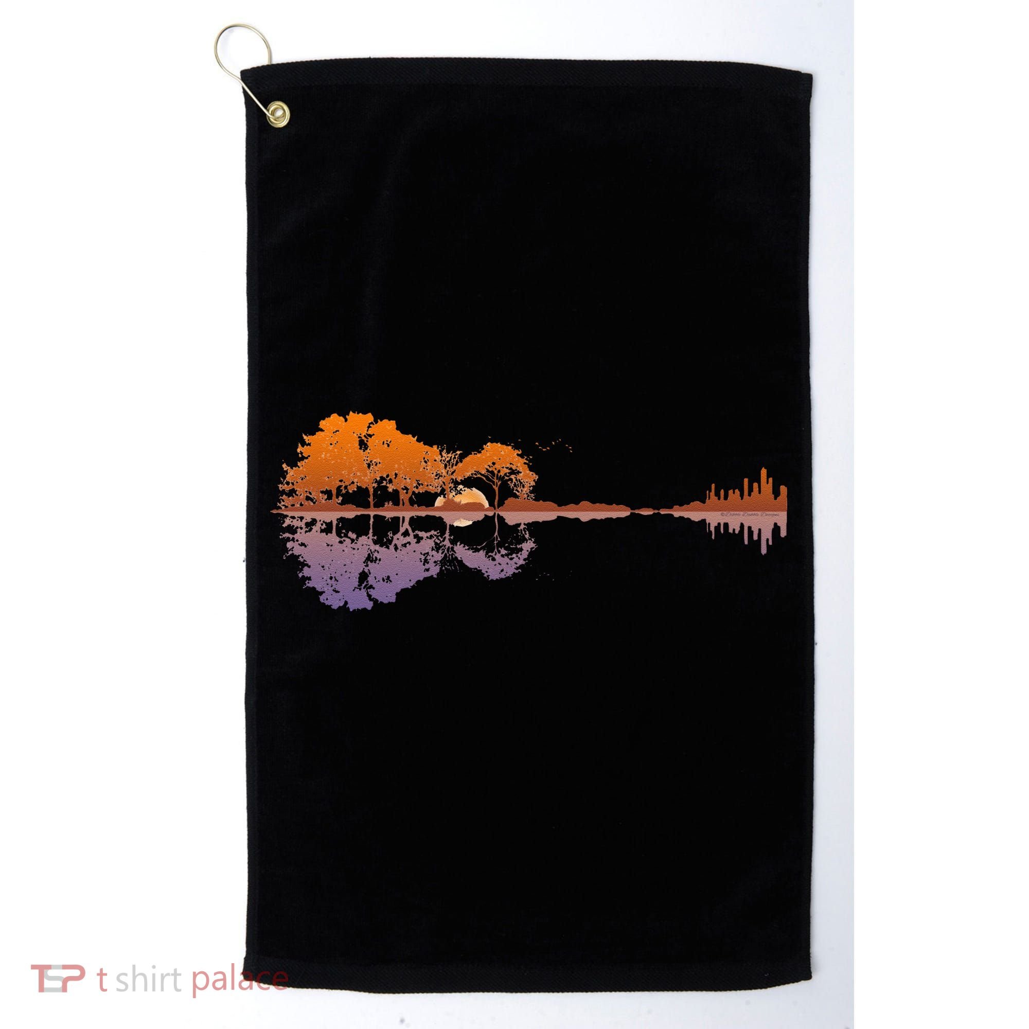 Guitar Lake Reflections Music Lover Golf Towel