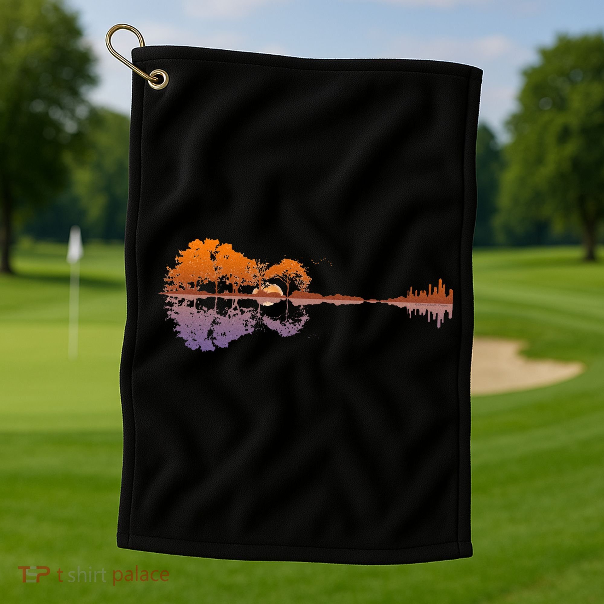 Guitar Lake Reflections Music Lover Golf Towel