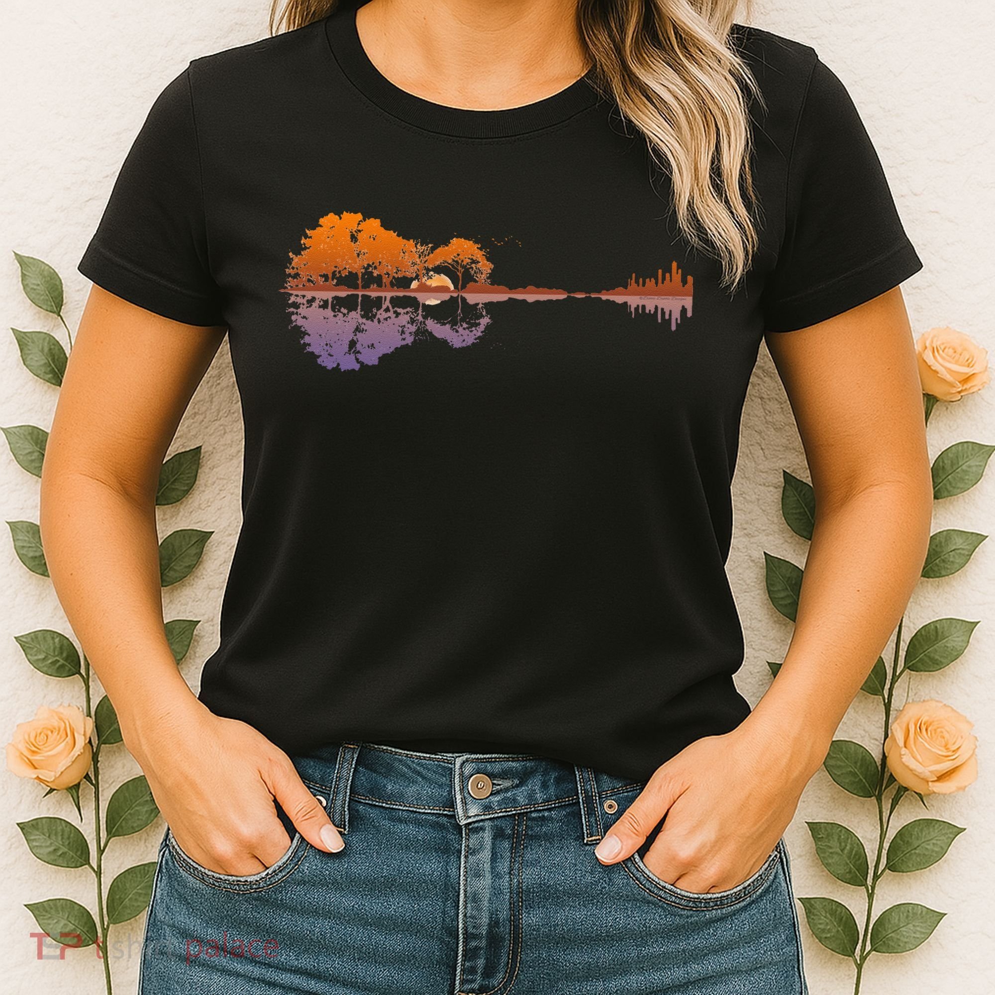Guitar Lake Reflections Music Lover Women's T-Shirt