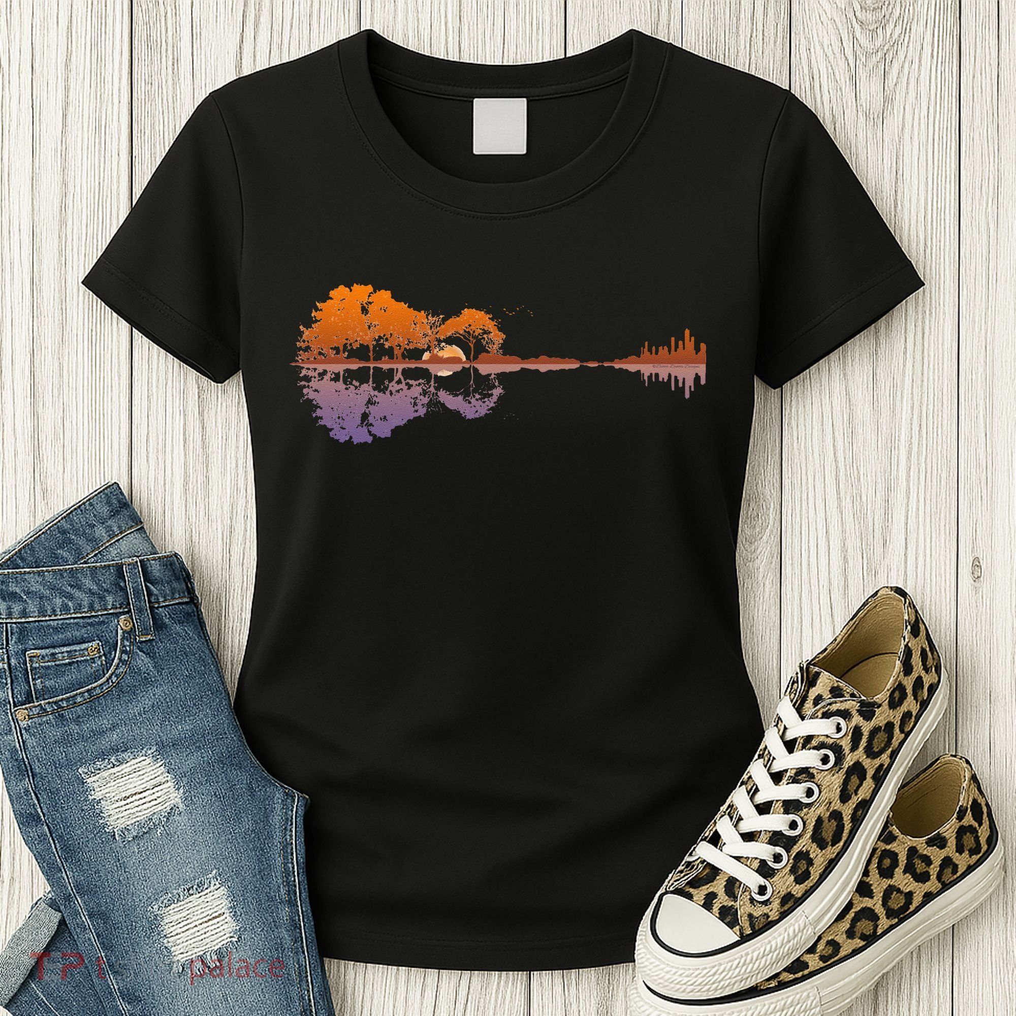 Guitar Lake Reflections Music Lover Women's T-Shirt