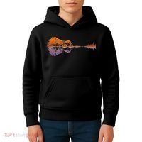 Guitar Lake Reflections Music Lover Kids Hoodie thumb 4