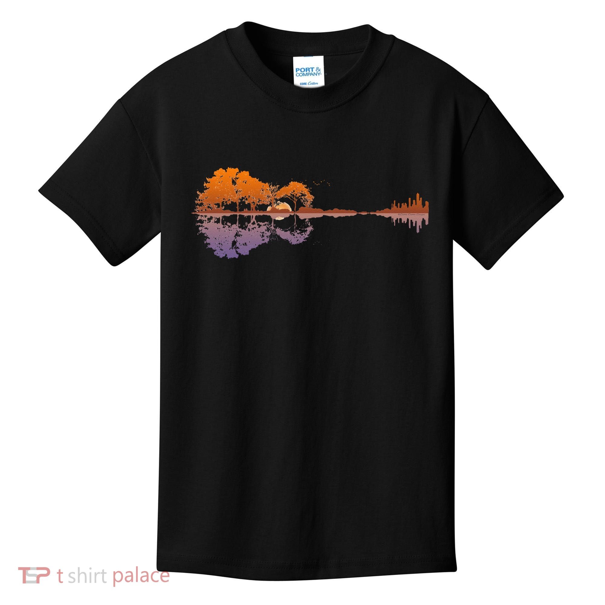 Guitar Lake Reflections Music Lover Kids T-Shirt