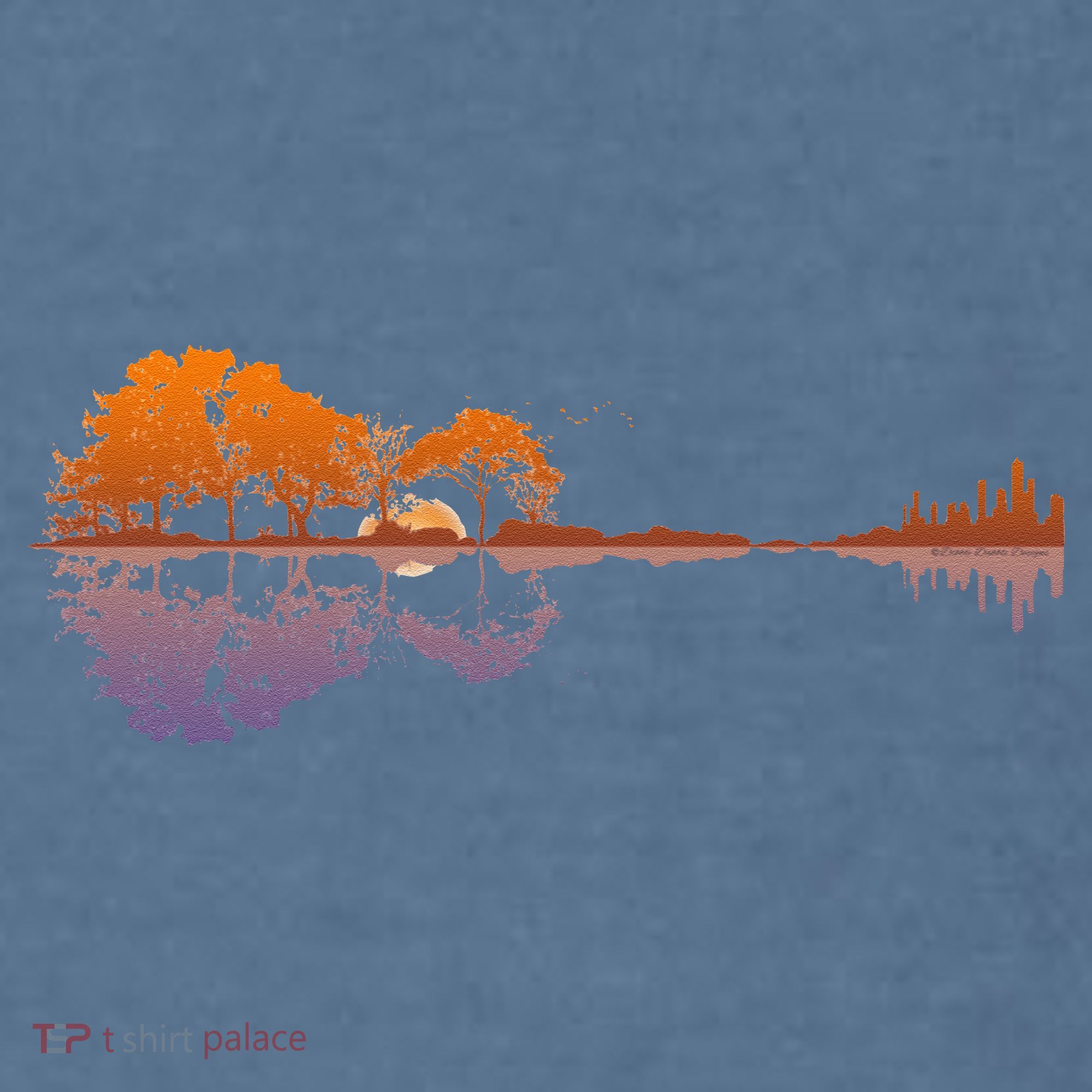 Guitar Lake Reflections Music Lover Garment-Dyed Sweatshirt