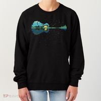 Guitar Lake Reflections Night Sky And Moon Guitar Women's Sweatshirt thumb 0