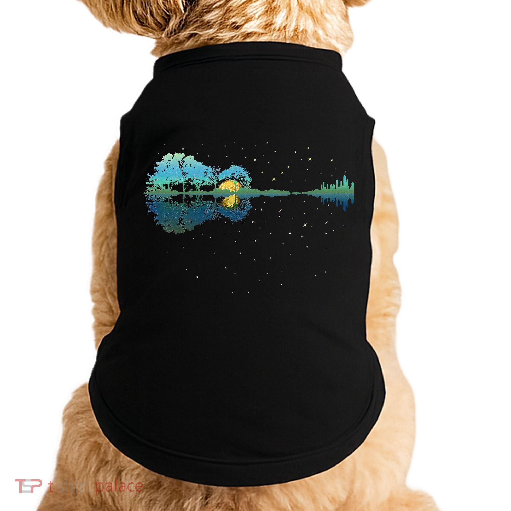 Guitar Lake Reflections Night Sky And Moon Guitar Doggie Tank
