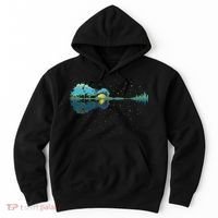 Guitar Lake Reflections Night Sky And Moon Guitar Hoodie thumb 0