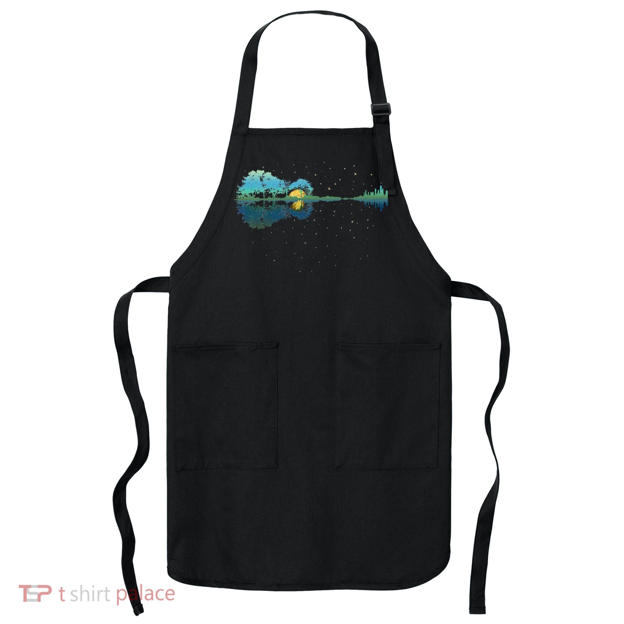 Guitar Lake Reflections Night Sky And Moon Guitar Apron