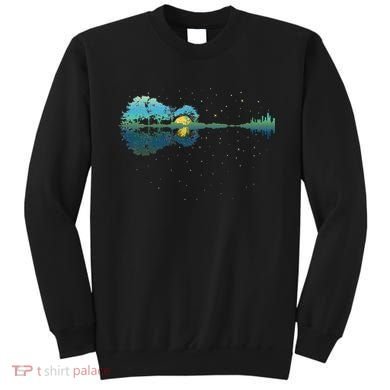 Guitar Lake Reflections Night Sky And Moon Guitar Sweatshirt