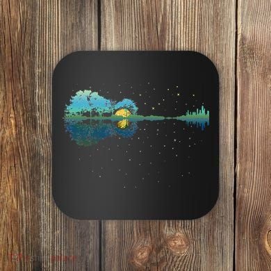 Guitar Lake Reflections Night Sky And Moon Guitar Coaster