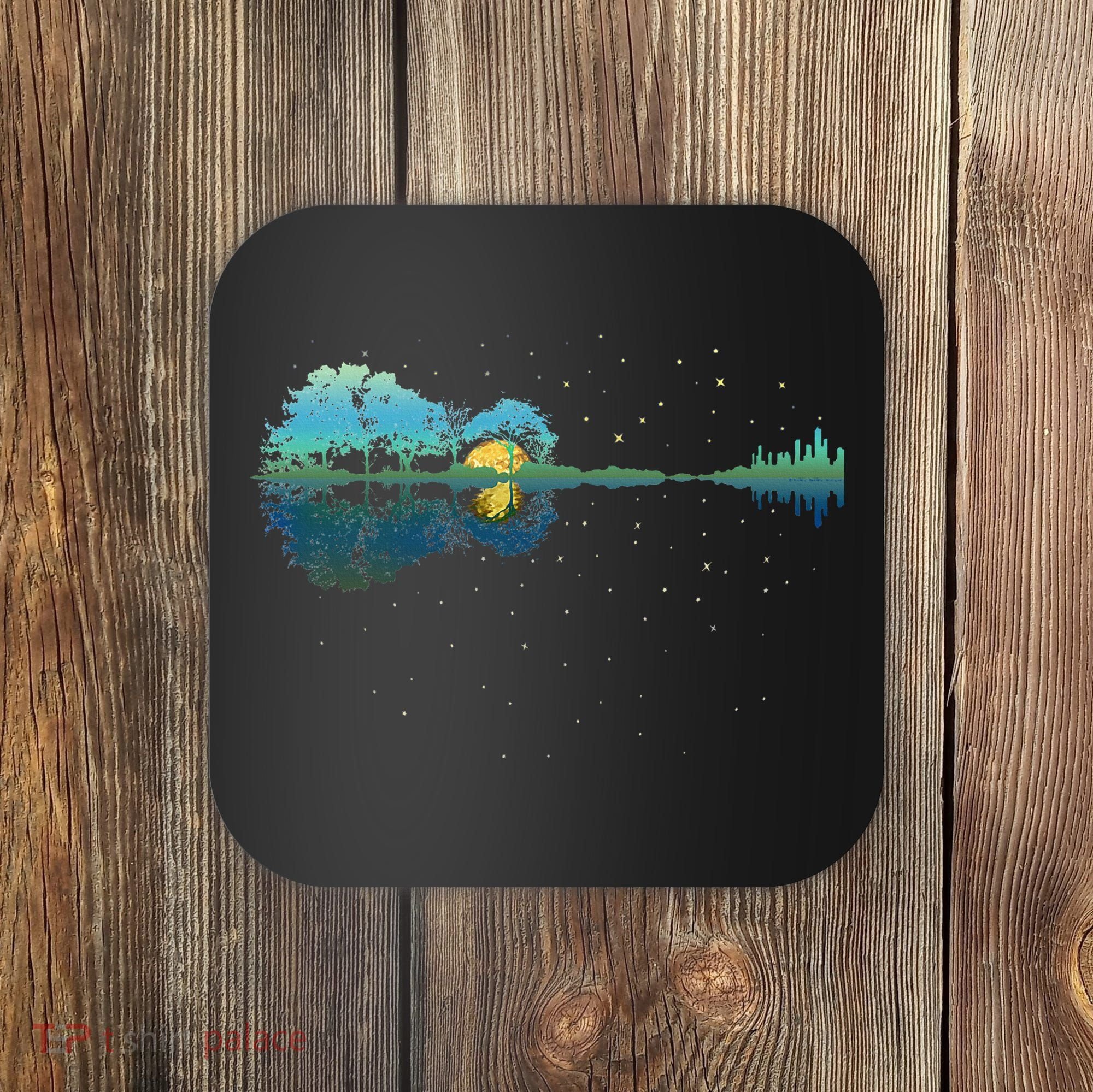 Guitar Lake Reflections Night Sky And Moon Guitar Coaster