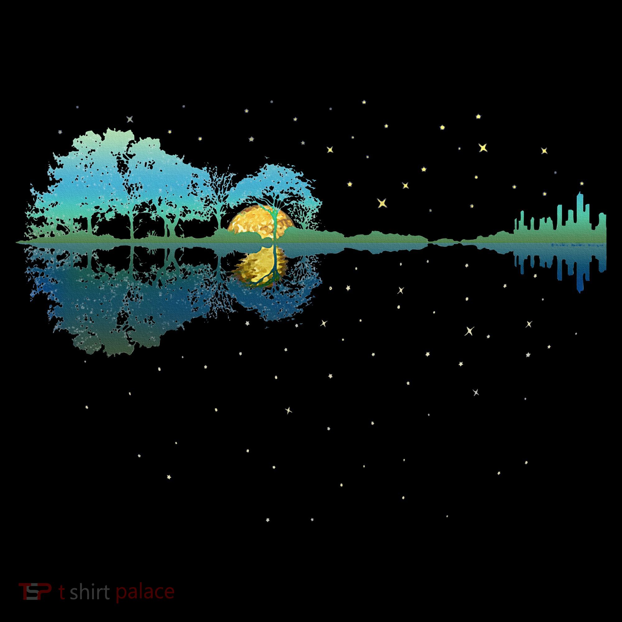 Guitar Lake Reflections Night Sky And Moon Guitar Coaster