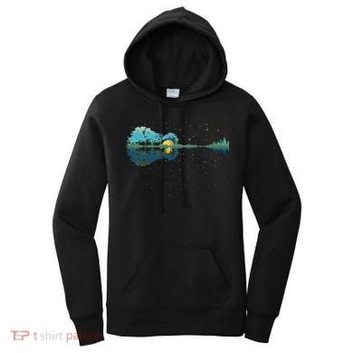 Guitar Lake Reflections Night Sky And Moon Guitar Women's Hoodie