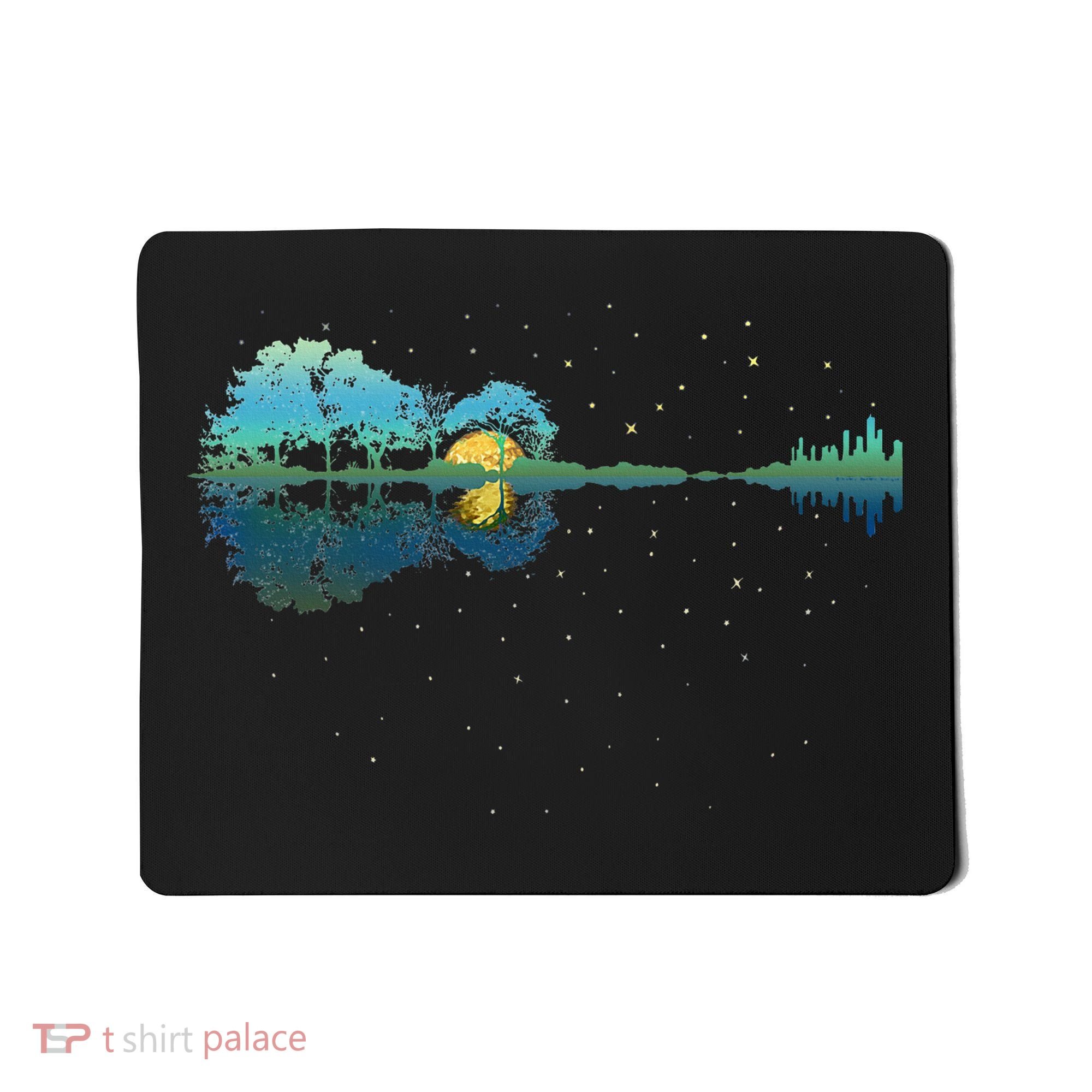 Guitar Lake Reflections Night Sky And Moon Guitar Mousepad