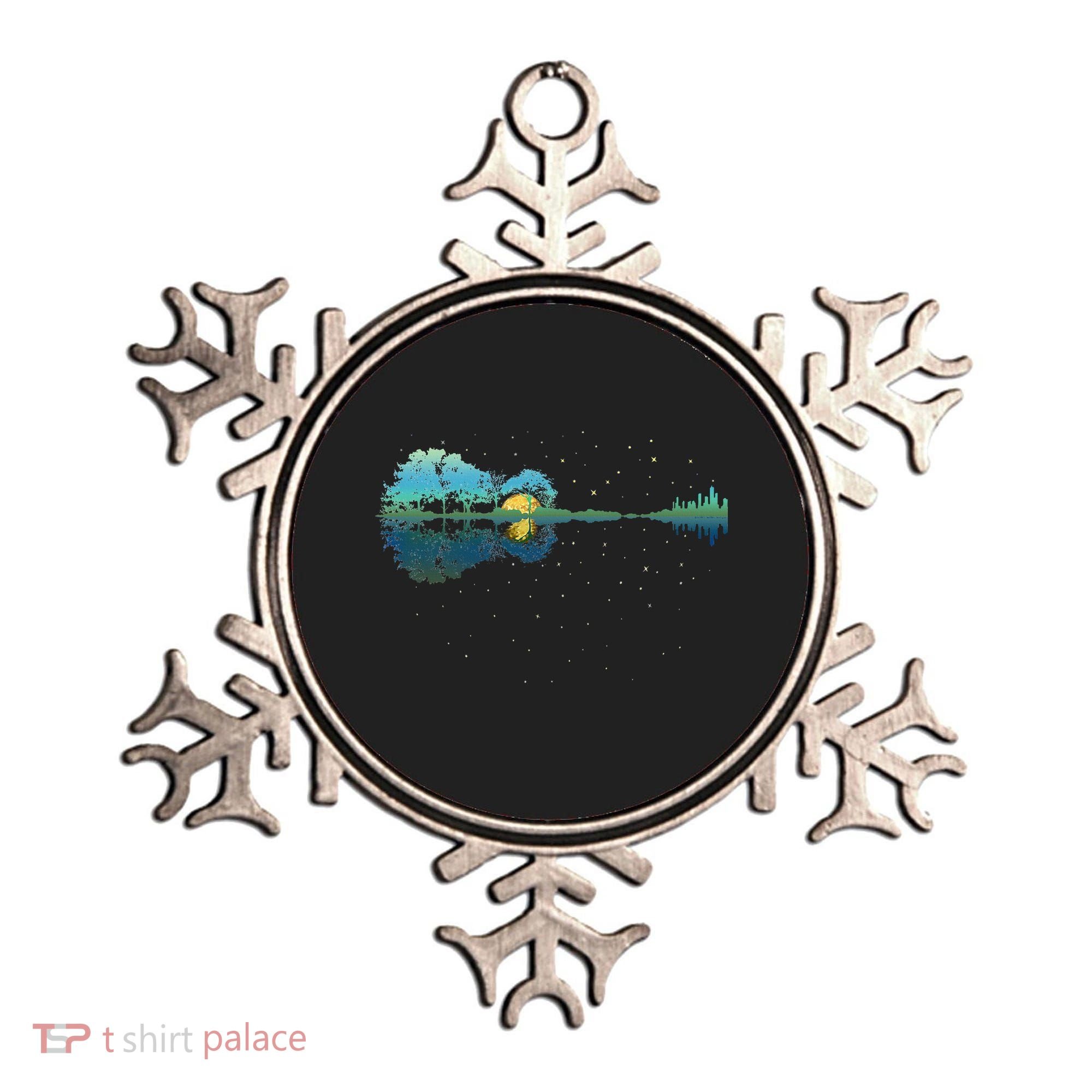 Guitar Lake Reflections Night Sky And Moon Guitar Ornament