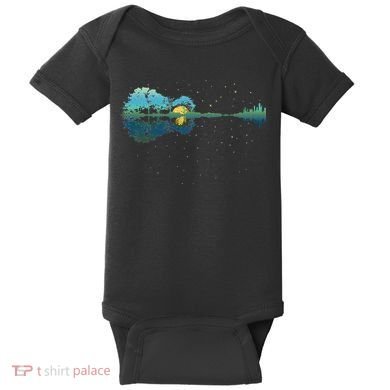 Guitar Lake Reflections Night Sky And Moon Guitar Baby Bodysuit