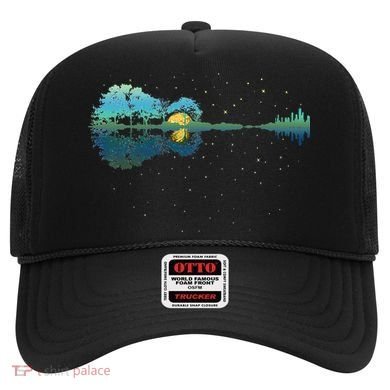 Guitar Lake Reflections Night Sky And Moon Guitar Hat