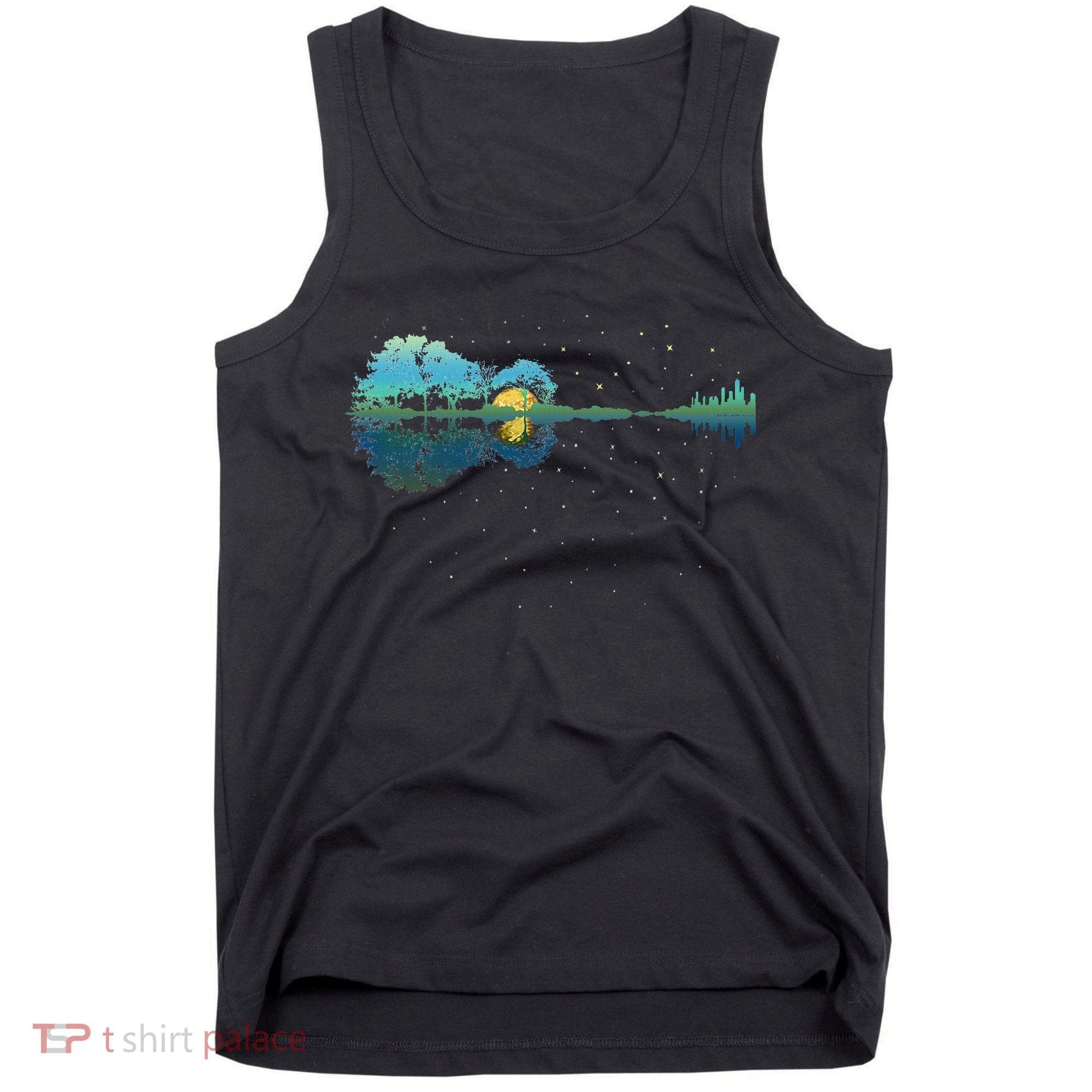 Guitar Lake Reflections Night Sky And Moon Guitar Tank Top