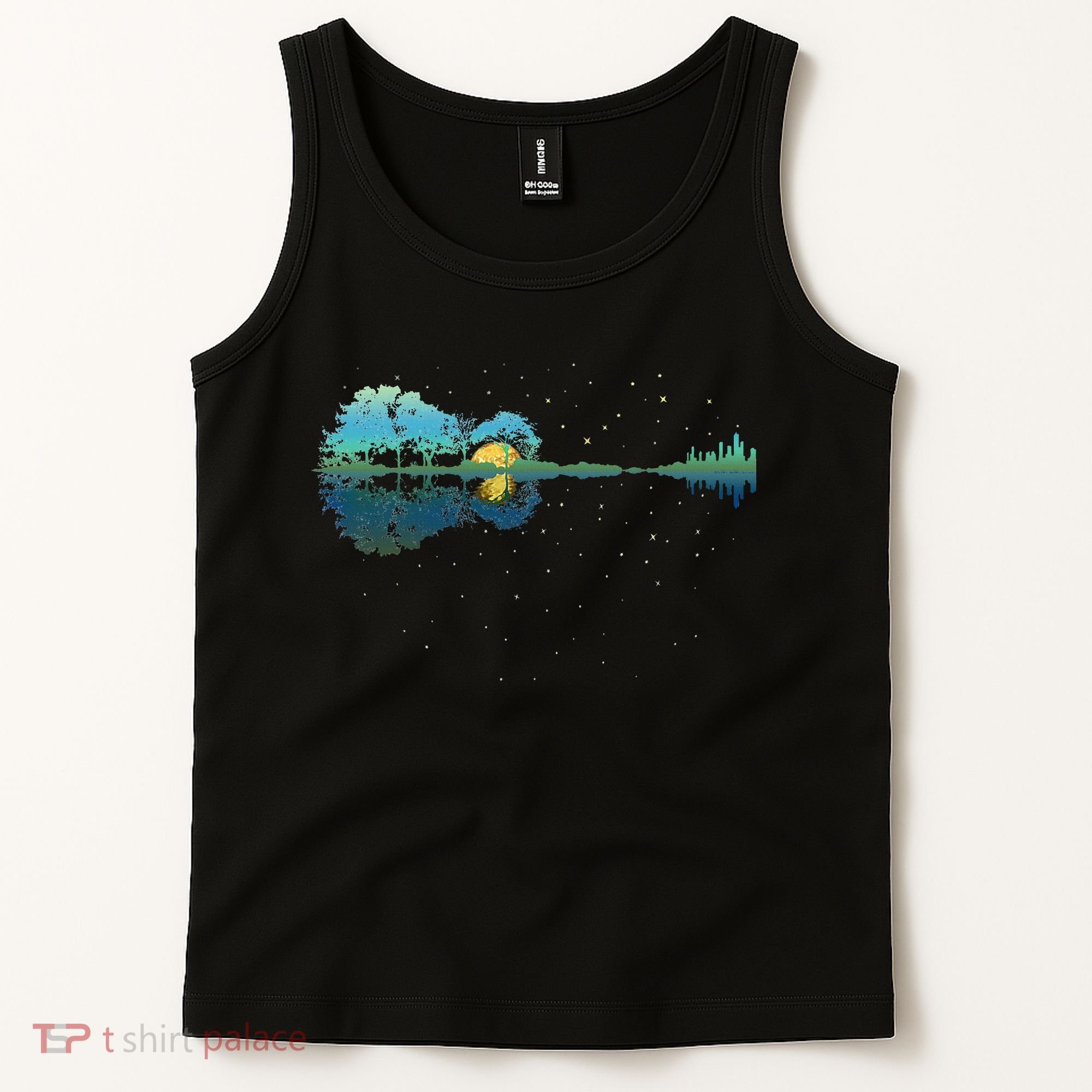 Guitar Lake Reflections Night Sky And Moon Guitar Tank Top