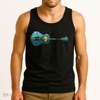 Guitar Lake Reflections Night Sky And Moon Guitar Tank Top thumb 3