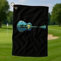 Guitar Lake Reflections Night Sky And Moon Guitar Golf Towel thumb 1