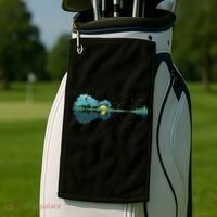Guitar Lake Reflections Night Sky And Moon Guitar Golf Towel thumb 2