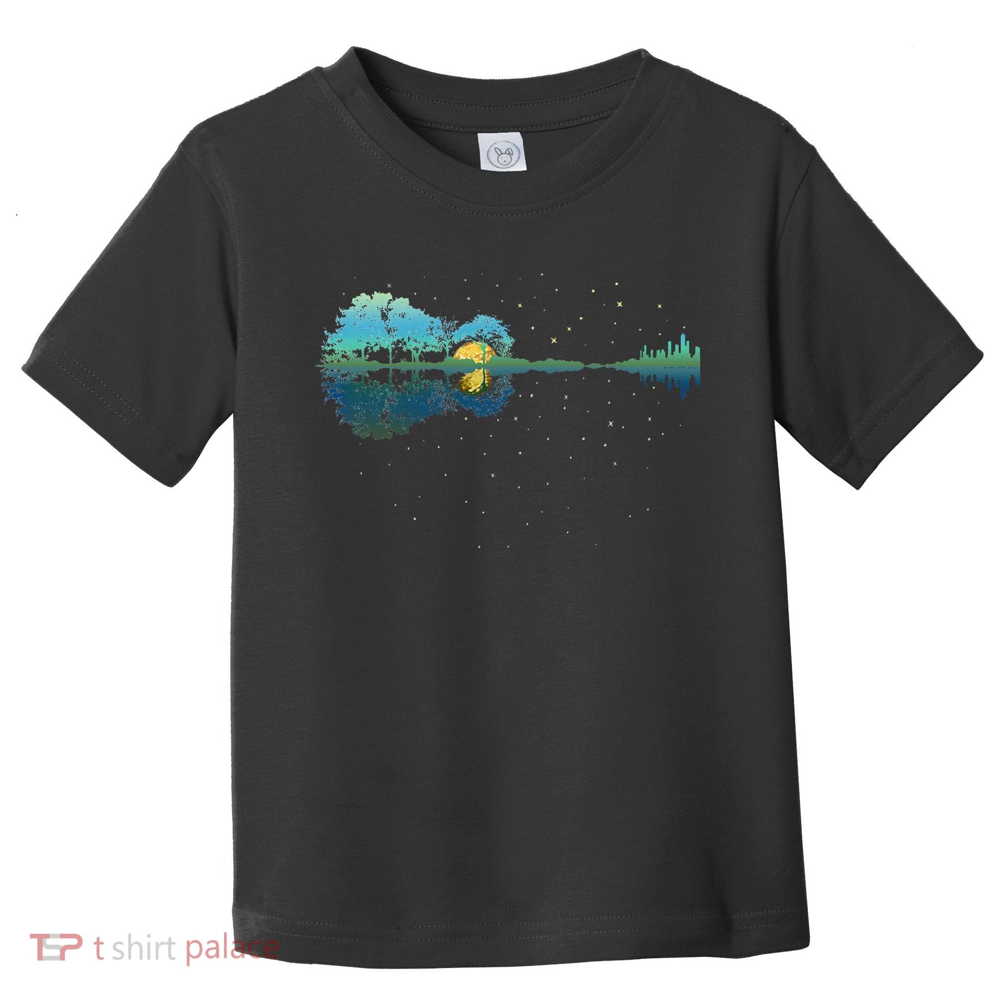 Guitar Lake Reflections Night Sky And Moon Guitar Toddler T-Shirt