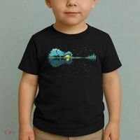 Guitar Lake Reflections Night Sky And Moon Guitar Toddler T-Shirt thumb 2