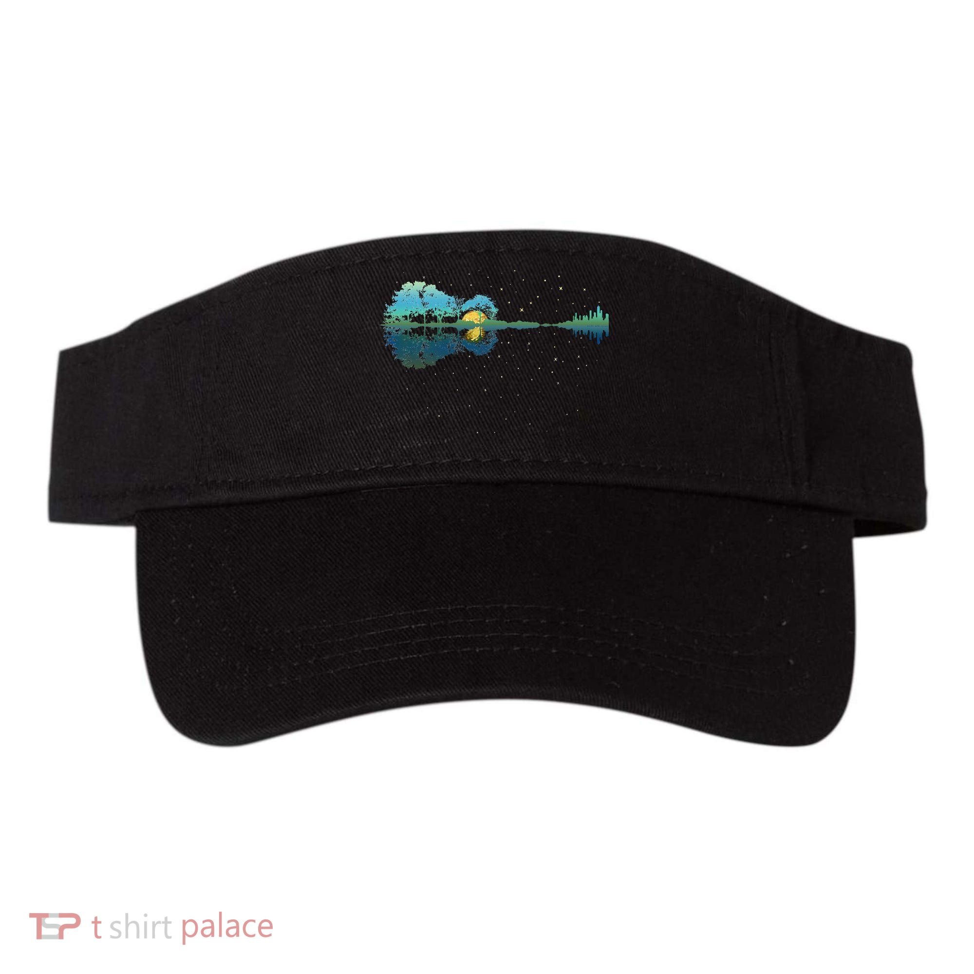Guitar Lake Reflections Night Sky And Moon Guitar Visor