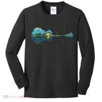Guitar Lake Reflections Night Sky And Moon Guitar Kids Long Sleeve Shirt thumb 0