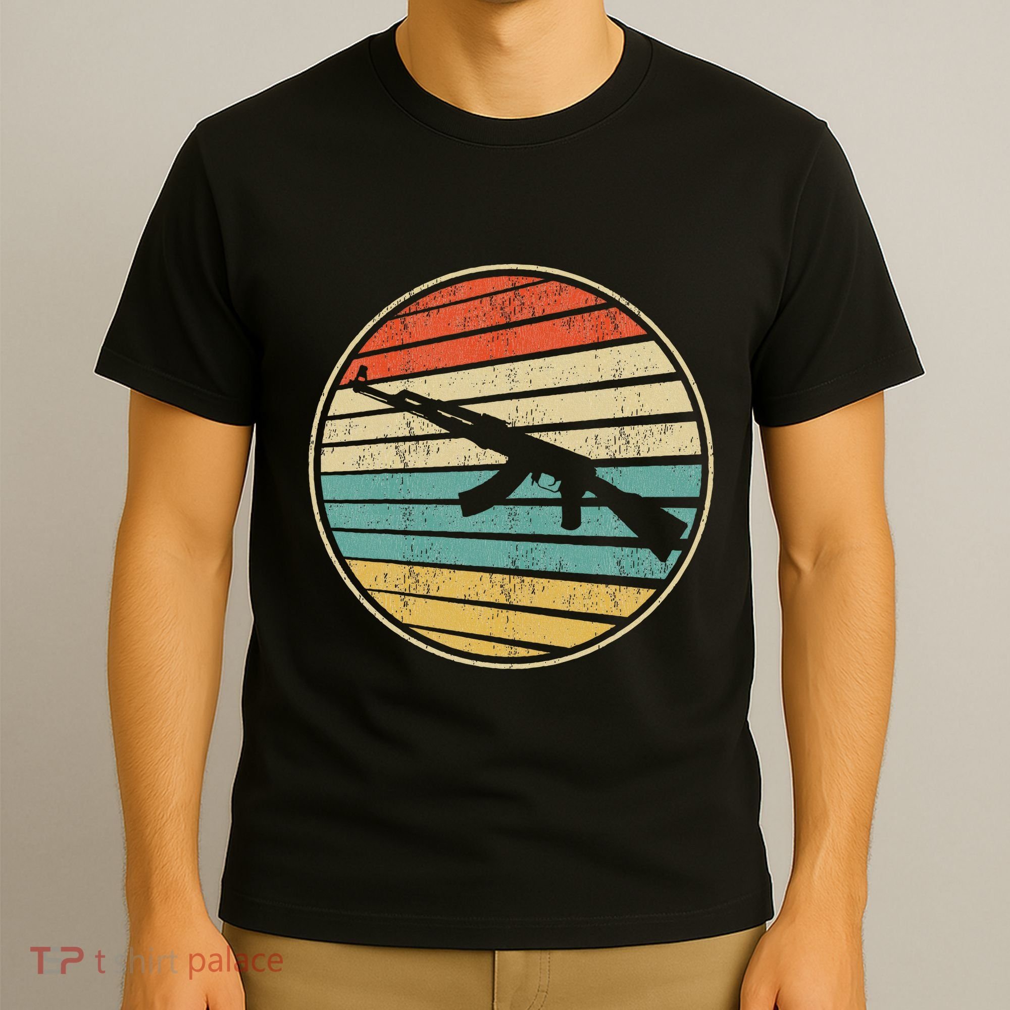 Gun Lover Retro Vintage 70s 80s Ak47 Assault Rifle Art Fun T-Shirt