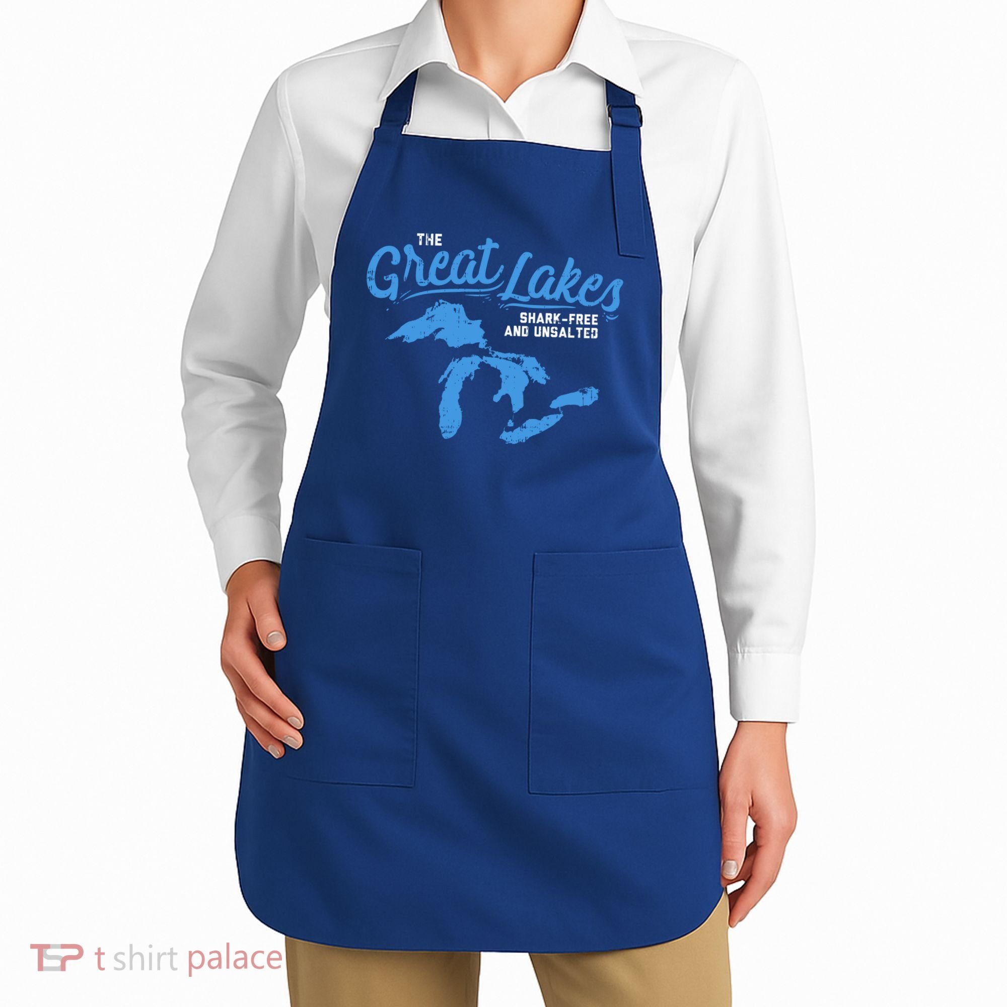 Great Lakes Shark Free And Unsalted Summer Vacation Lake Life Gift Apron