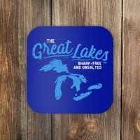 Great Lakes Shark Free And Unsalted Summer Vacation Lake Life Gift Coaster thumb 0