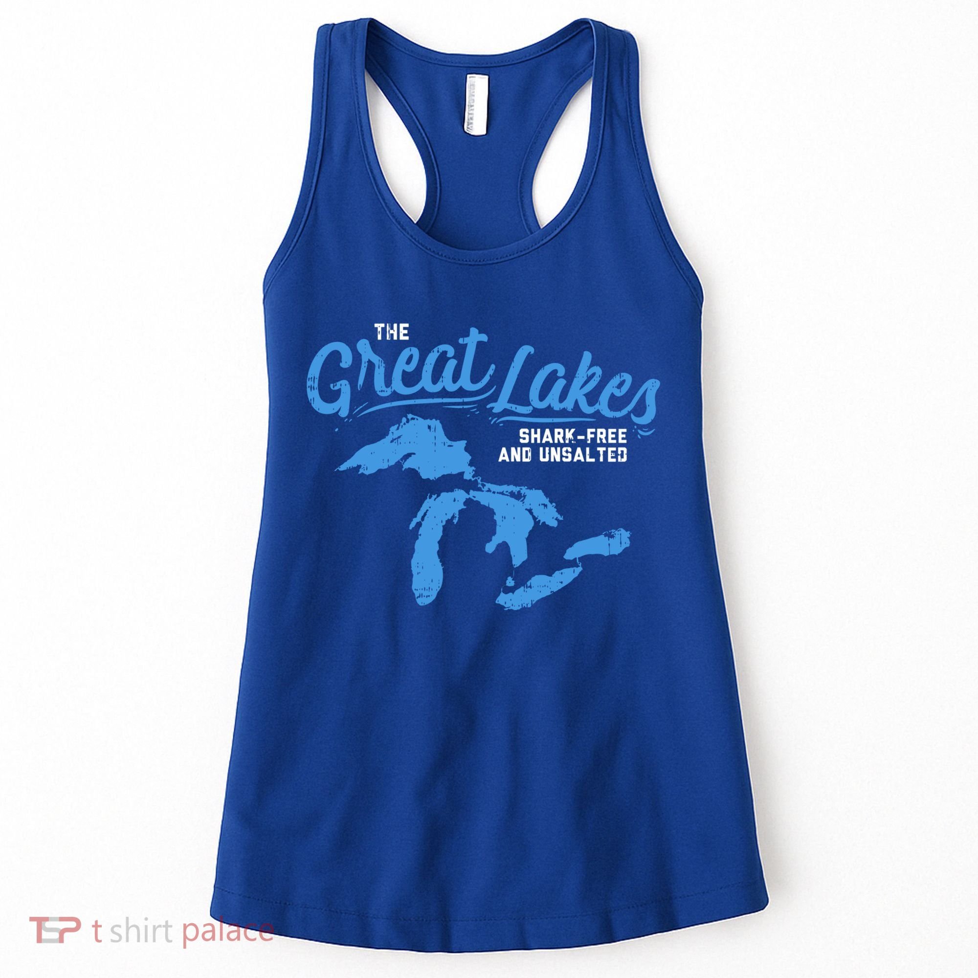 Great Lakes Shark Free And Unsalted Summer Vacation Lake Life Gift Women's Tank Top