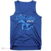 Great Lakes Shark Free And Unsalted Summer Vacation Lake Life Gift Tank Top thumb 0