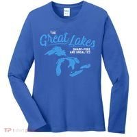 Great Lakes Shark Free And Unsalted Summer Vacation Lake Life Gift Women's Long Sleeve Shirt thumb 0