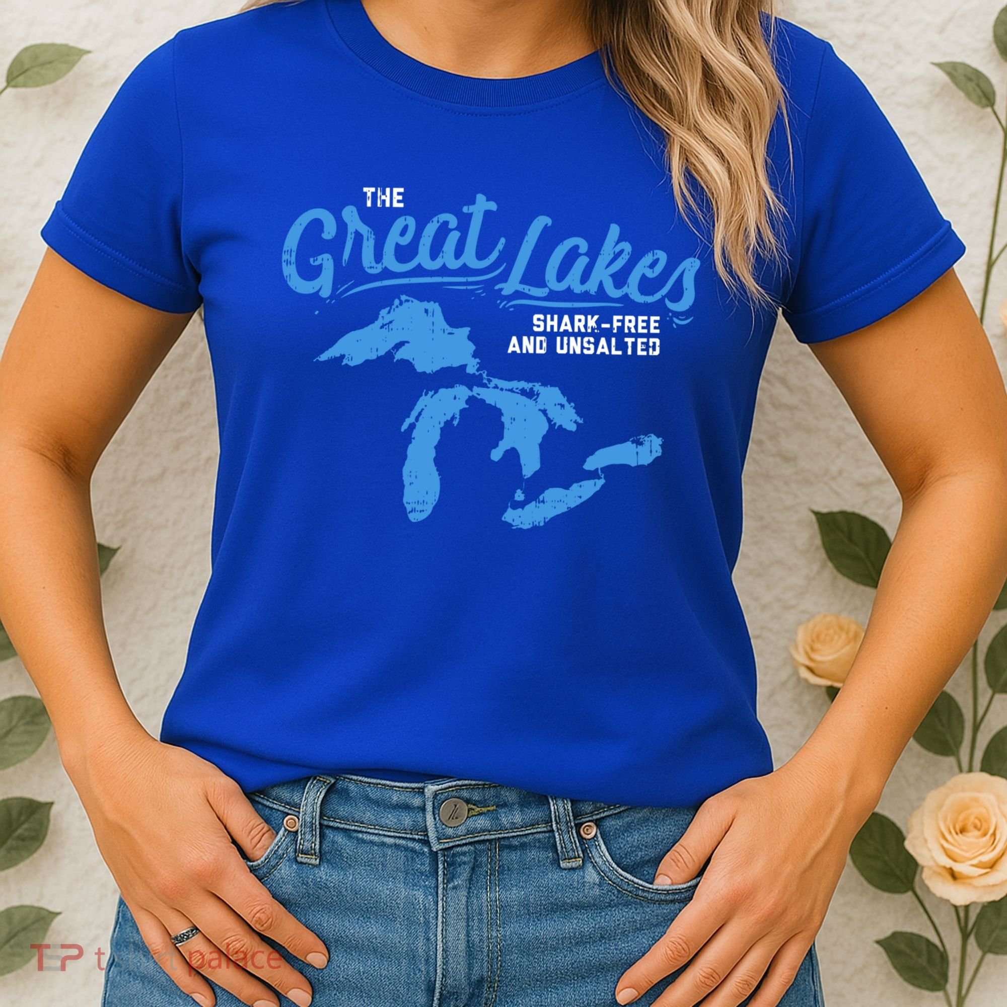 Great Lakes Shark Free And Unsalted Summer Vacation Lake Life Gift Women's T-Shirt