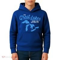 Great Lakes Shark Free And Unsalted Summer Vacation Lake Life Gift Kids Hoodie thumb 4