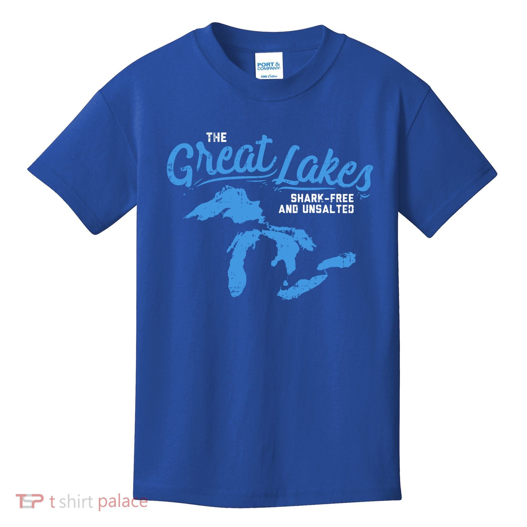 Great Lakes Shark Free And Unsalted Summer Vacation Lake Life Gift Kids T-Shirt