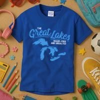 Great Lakes Shark Free And Unsalted Summer Vacation Lake Life Gift Kids T-Shirt thumb 3