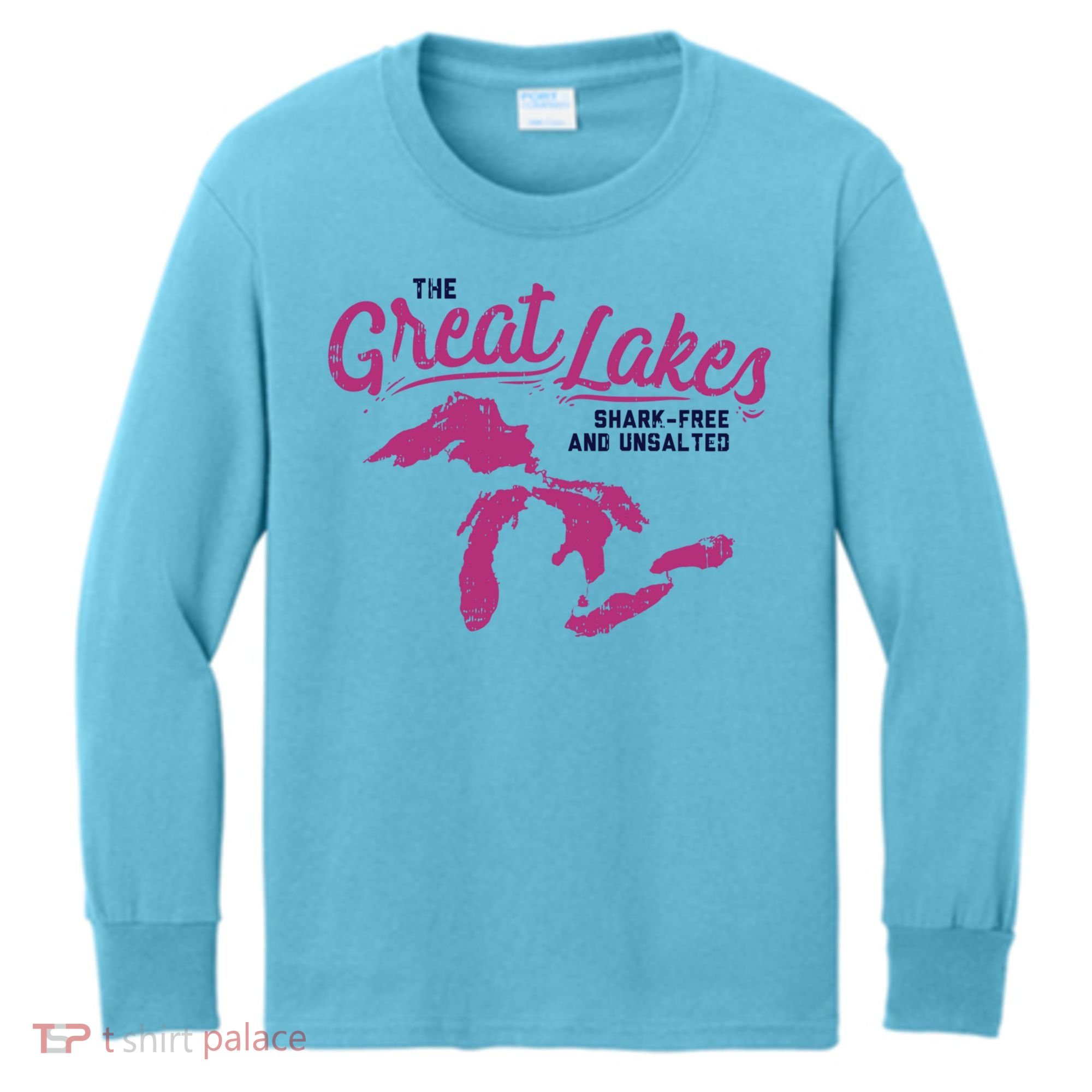 Great Lakes Shark Free And Unsalted Summer Vacation Funny Gift Kids Long Sleeve Shirt