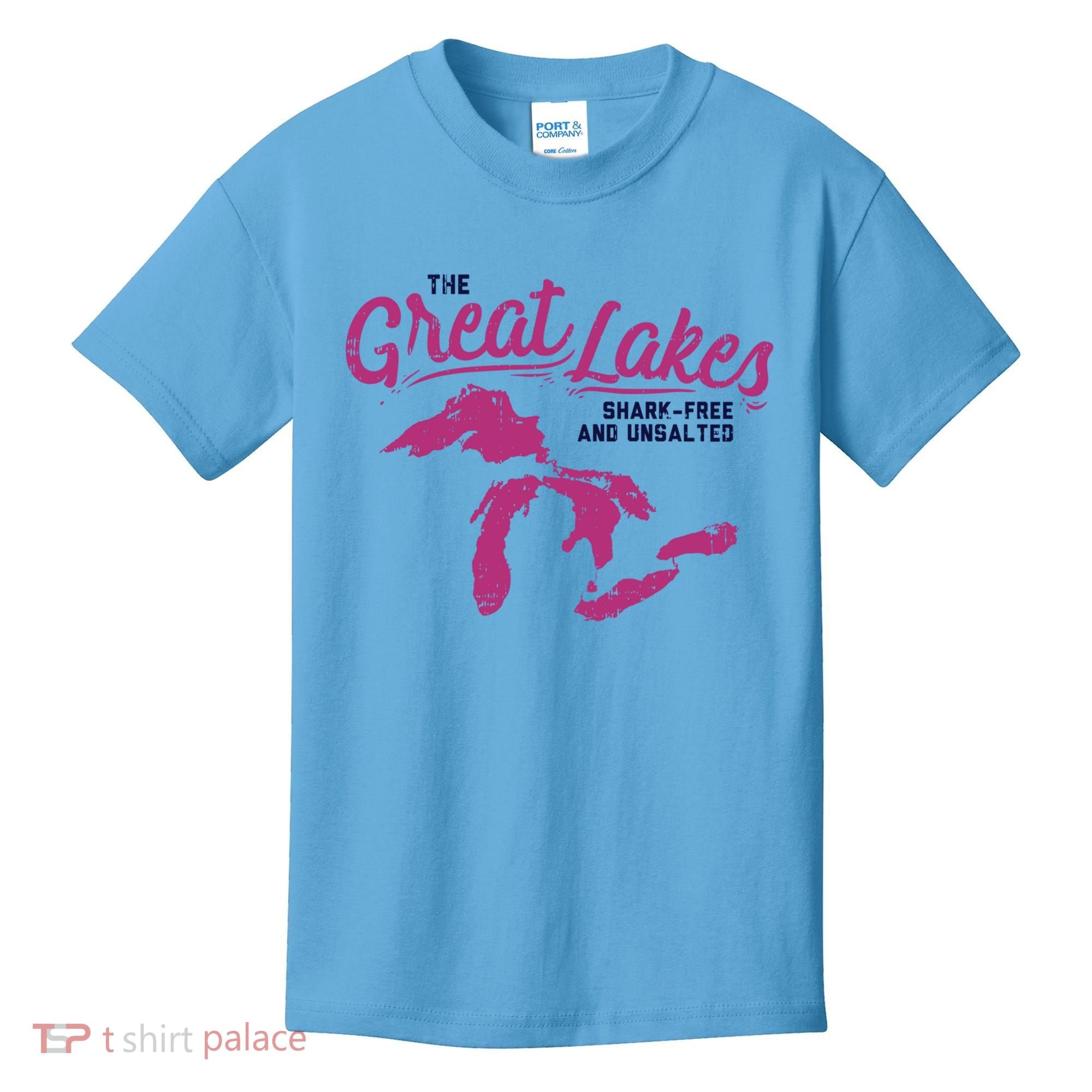 Great Lakes Shark Free And Unsalted Summer Vacation Funny Gift Kids T-Shirt