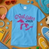 Great Lakes Shark Free And Unsalted Summer Vacation Funny Gift Kids T-Shirt thumb 3