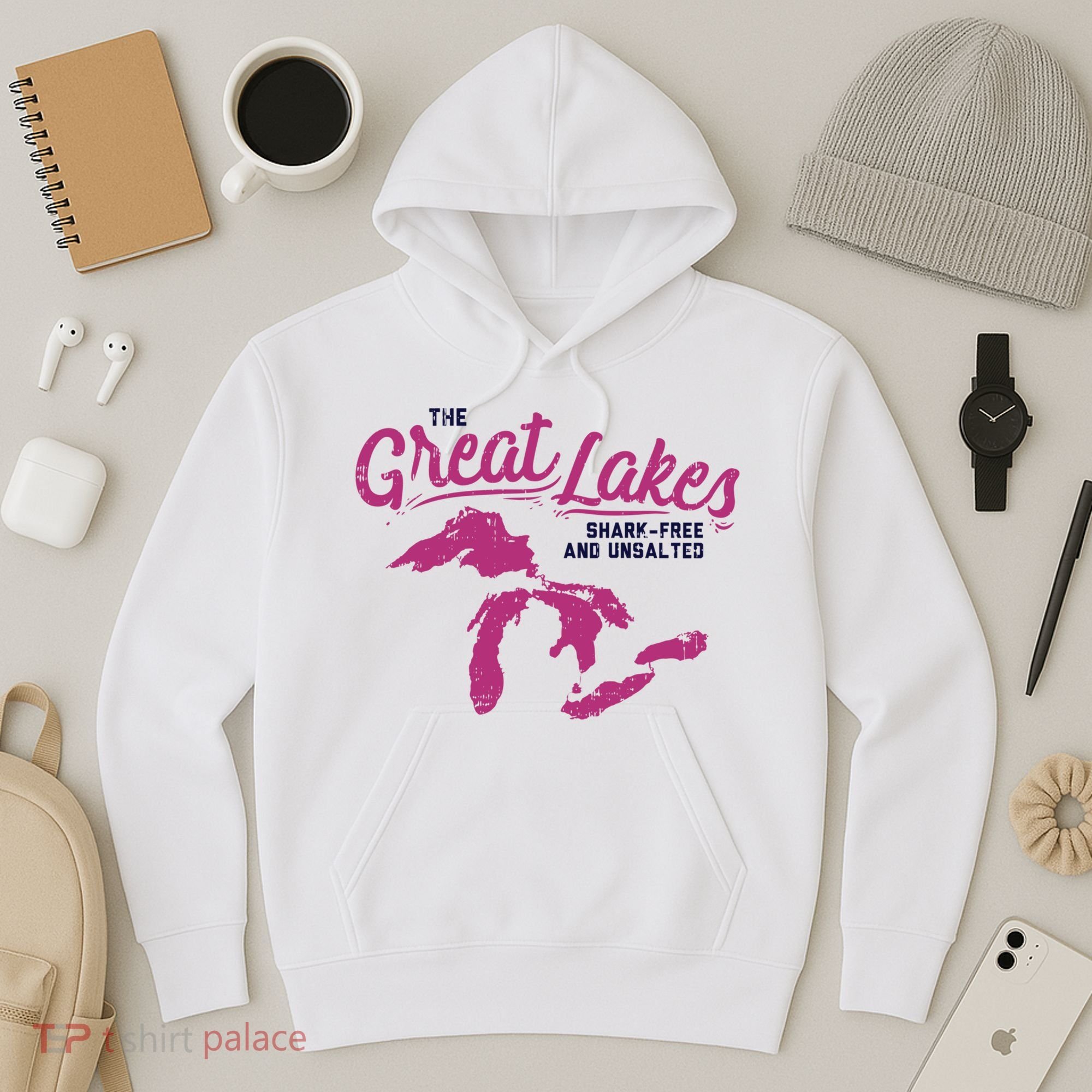 Great Lakes Shark Free And Unsalted Summer Vacation Funny Gift Hoodie