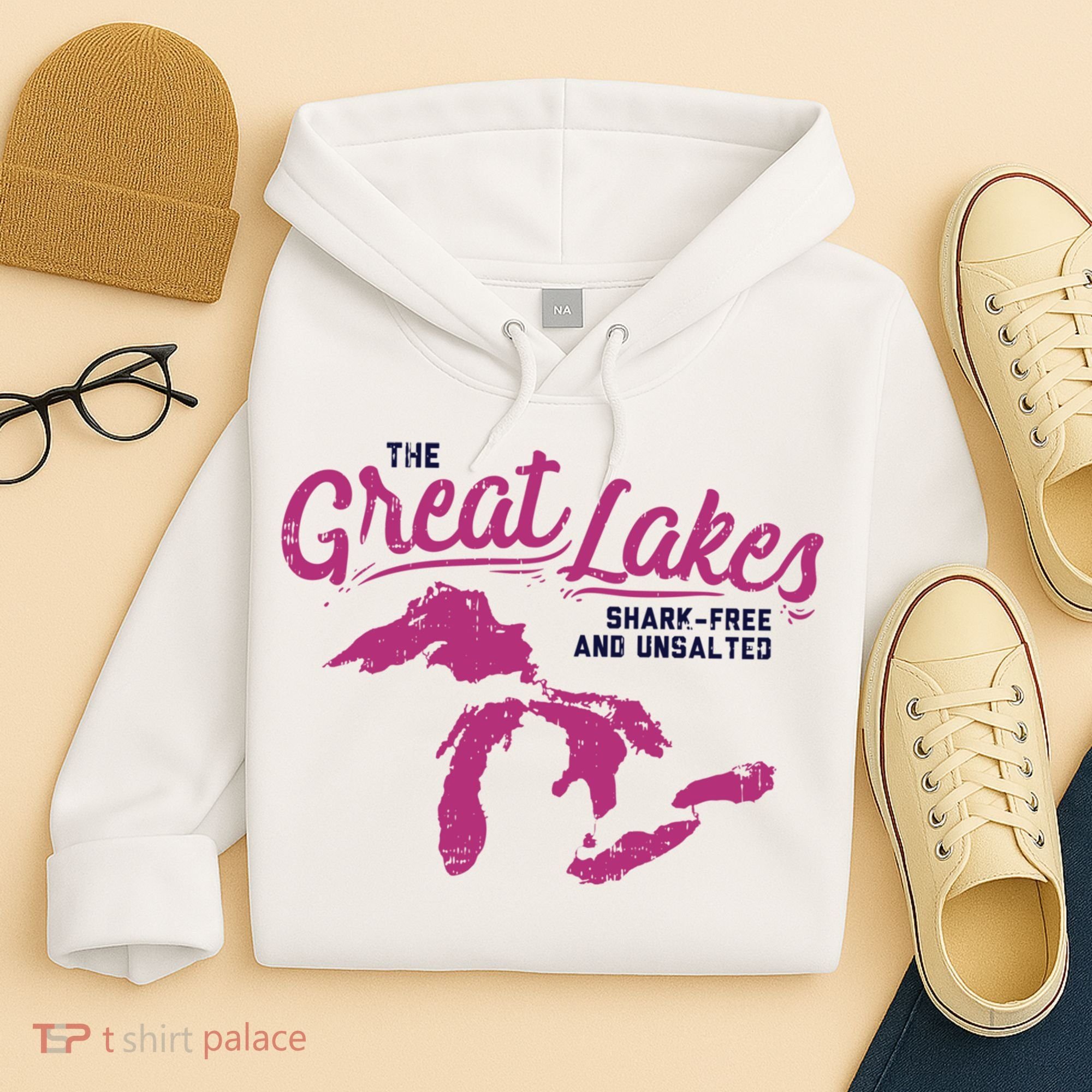 Great Lakes Shark Free And Unsalted Summer Vacation Funny Gift Hoodie