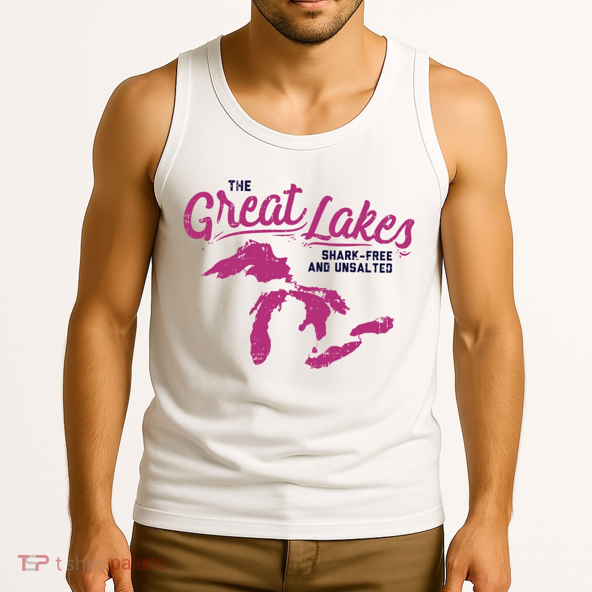 Great Lakes Shark Free And Unsalted Summer Vacation Funny Gift Tank Top