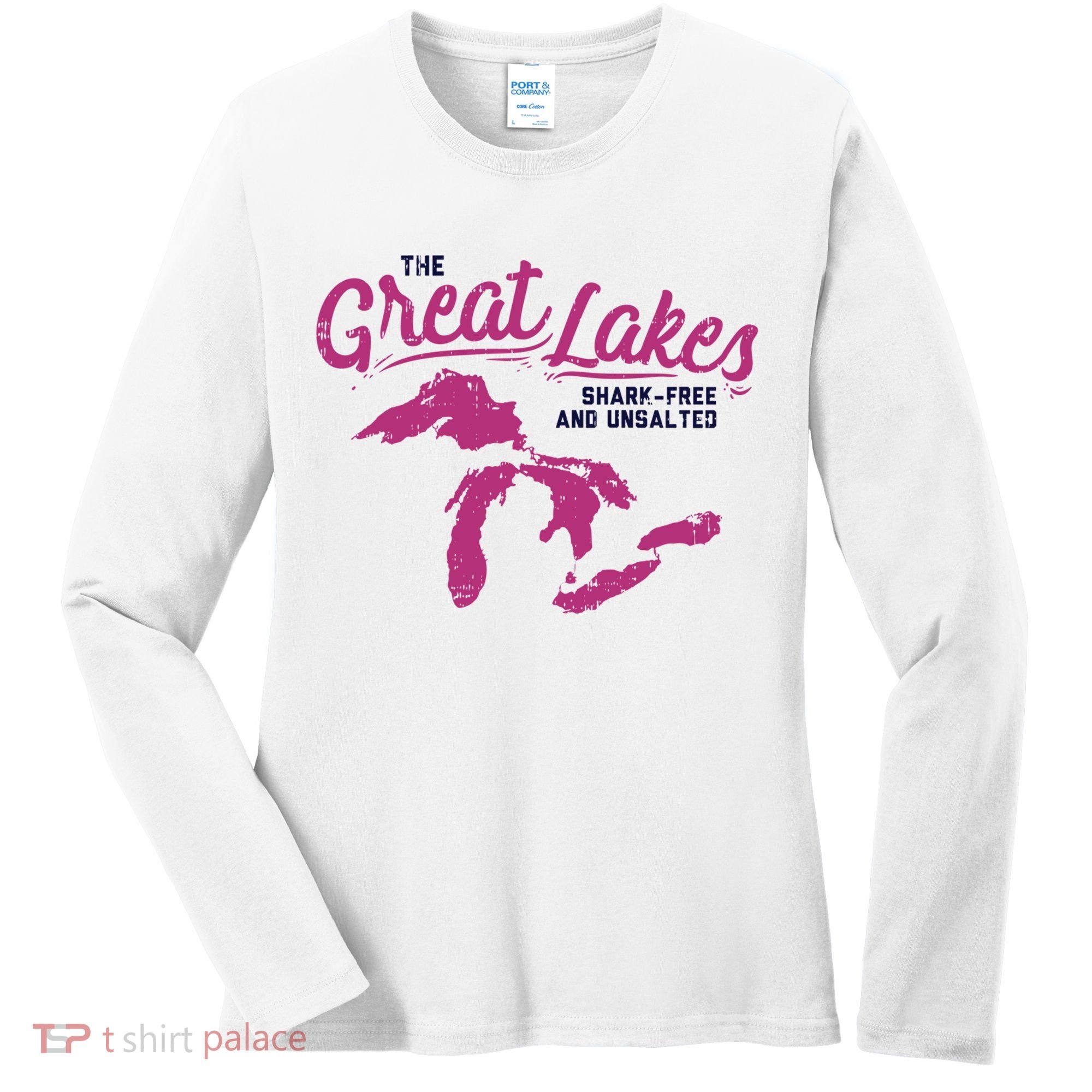 Great Lakes Shark Free And Unsalted Summer Vacation Funny Gift Women's Long Sleeve Shirt
