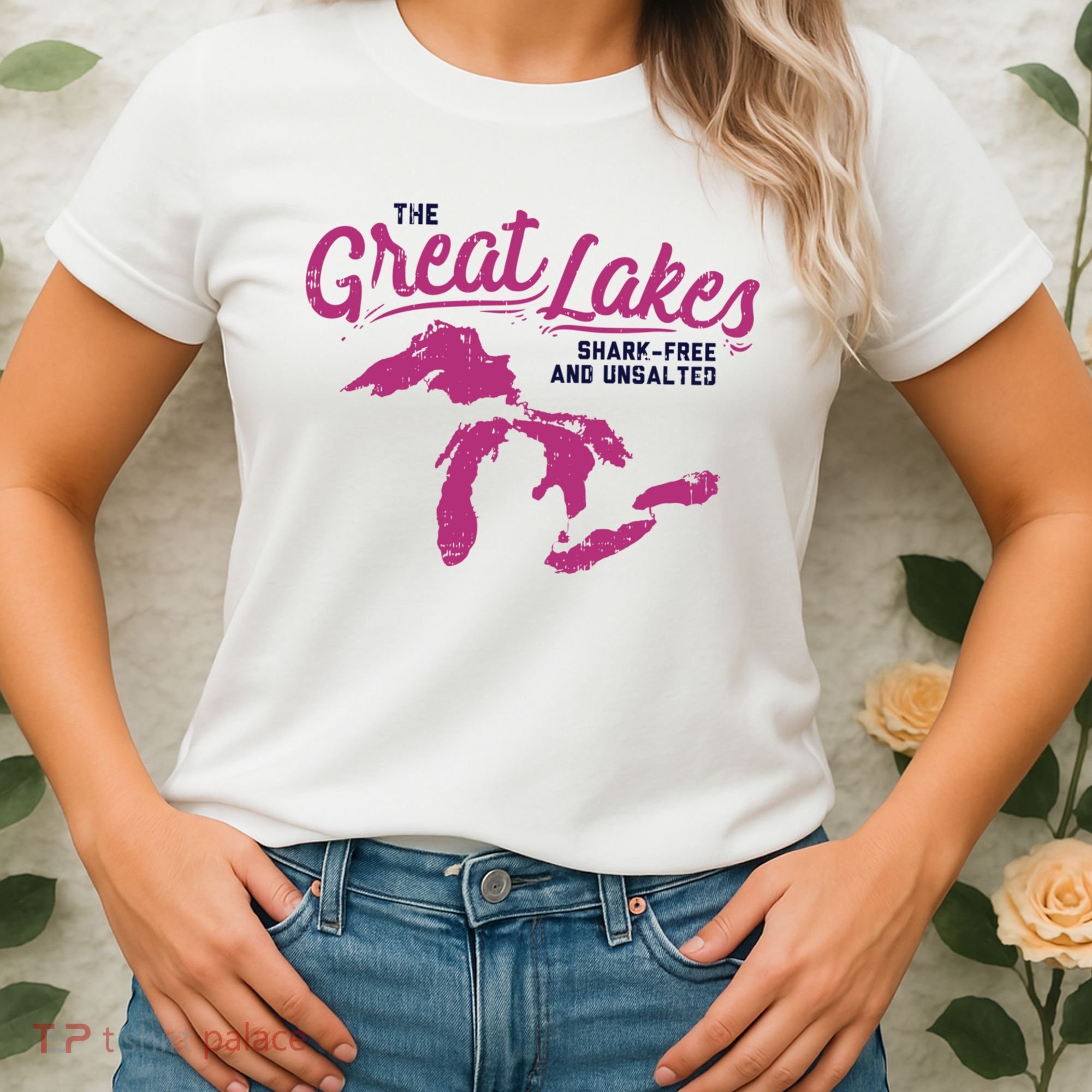 Great Lakes Shark Free And Unsalted Summer Vacation Funny Gift Women's T-Shirt