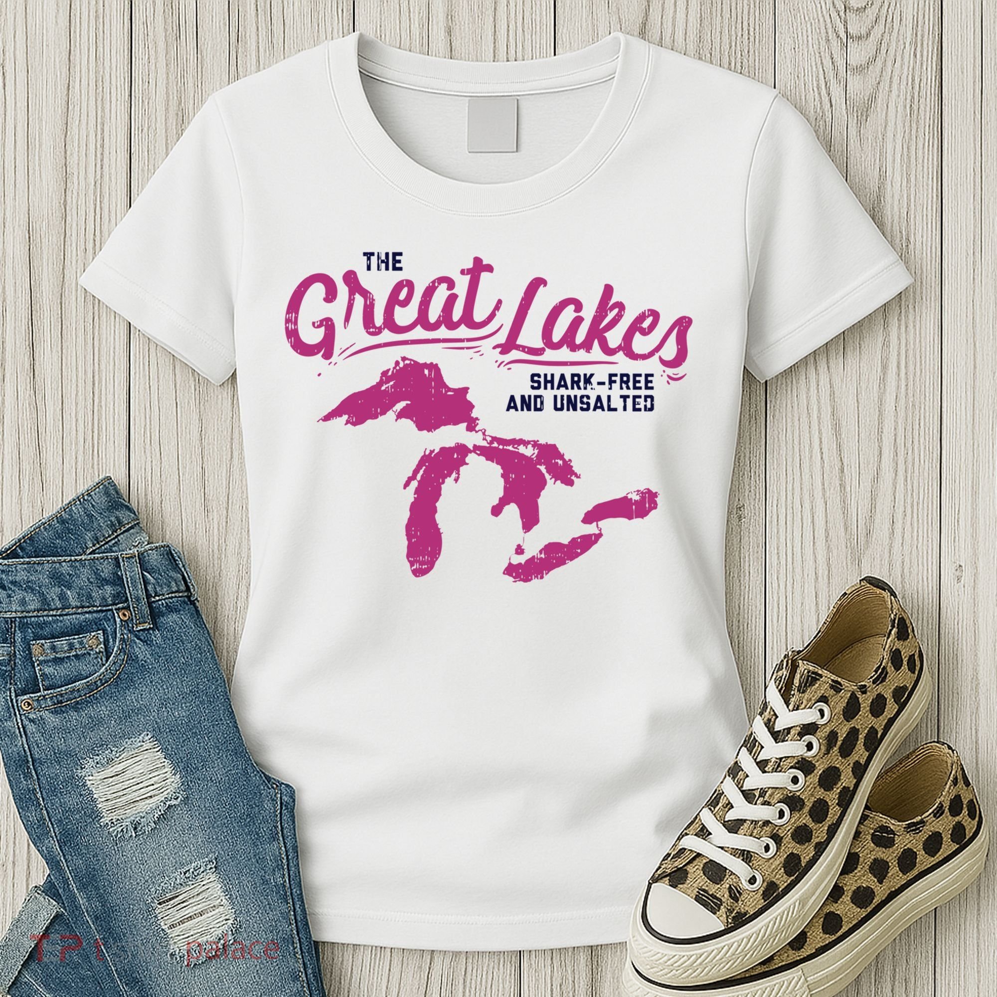 Great Lakes Shark Free And Unsalted Summer Vacation Funny Gift Women's T-Shirt
