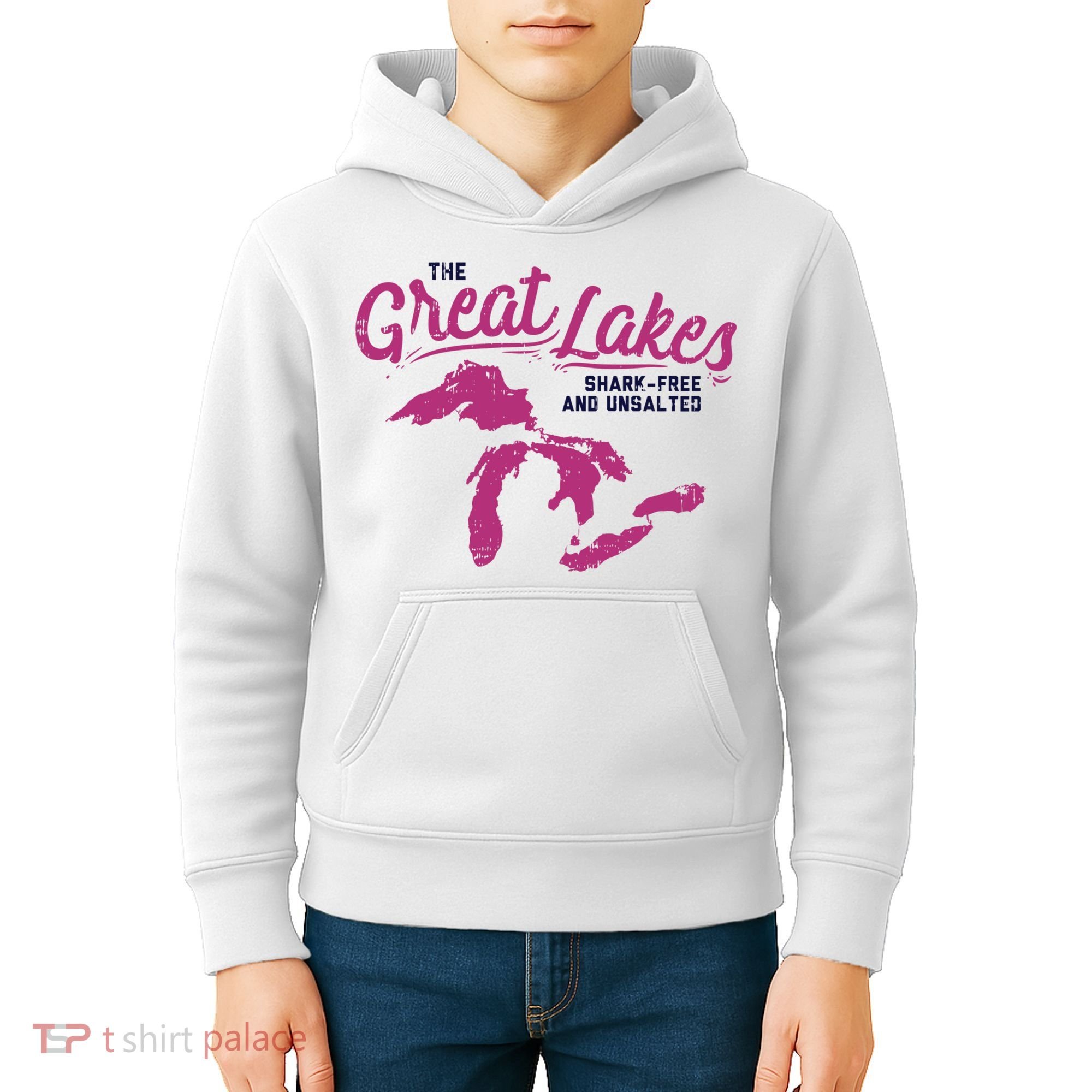 Great Lakes Shark Free And Unsalted Summer Vacation Funny Gift Kids Hoodie