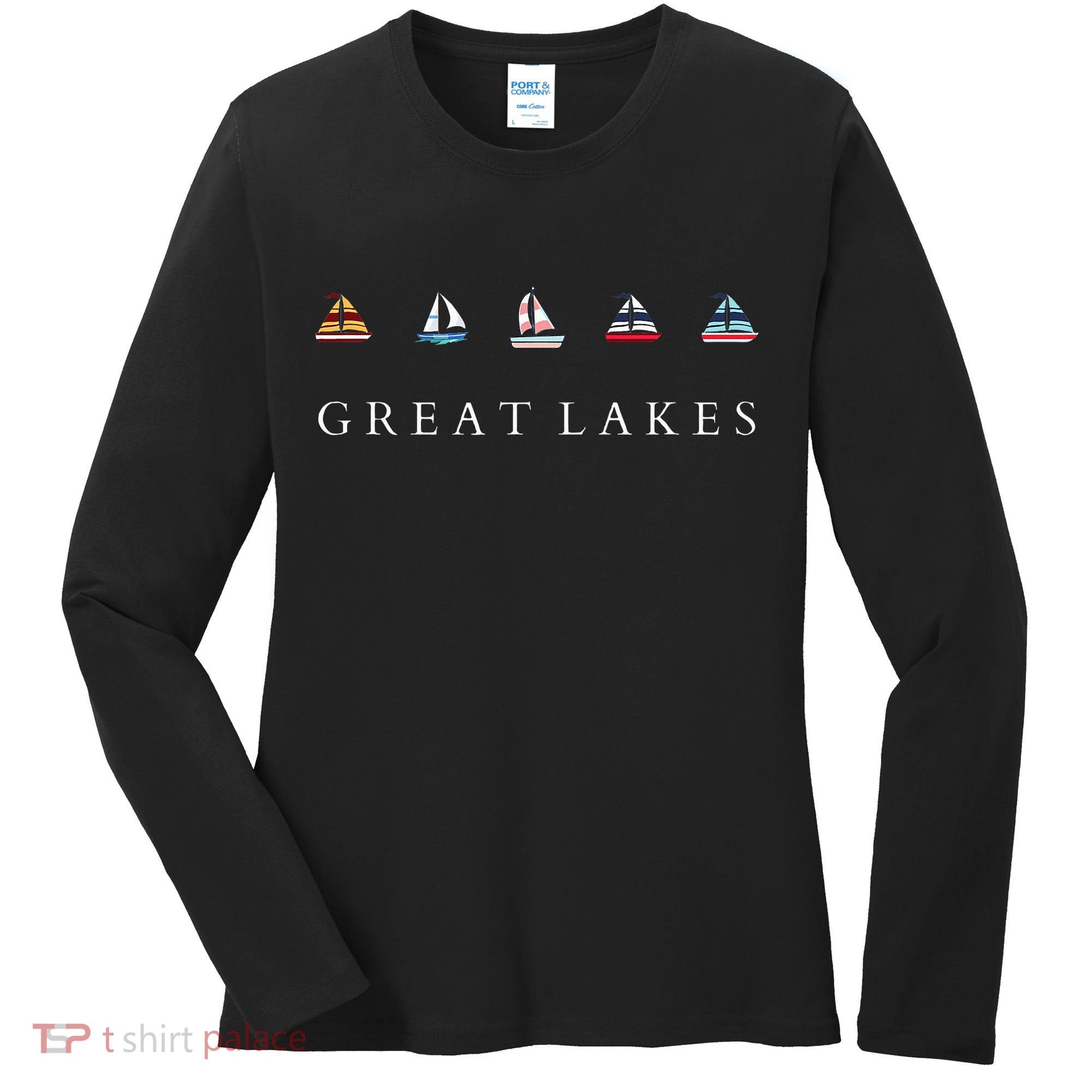 Great Lakes Sailing Americana Lake Michigan Lake Superior Women's Long Sleeve Shirt